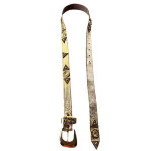 1994 Ladies Leatherock 6051 Belt-Metallic Gold Tone Belt Womens Gems- Large